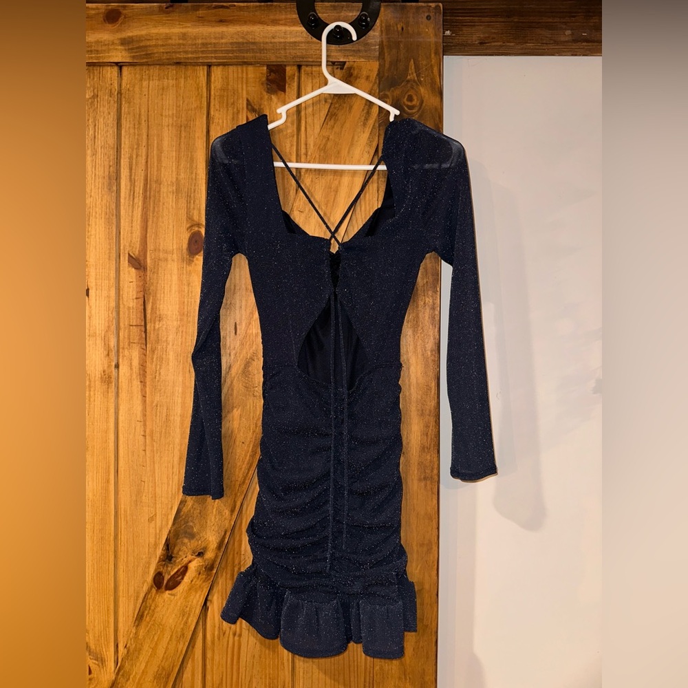 by & by Navy Backless Long Sleeve Dress